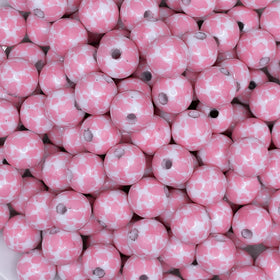 12mm Pink & White Cow Print Chunky Acrylic Bubblegum Beads - 20 Count