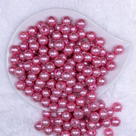 12mm Pink with Glitter Faux Pearl Acrylic Bubblegum Beads - 20 Count