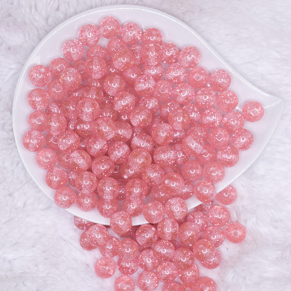 top view of a pile of 12mm Pink Shimmer Glitter Sparkle Bubblegum Beads - 20 Count