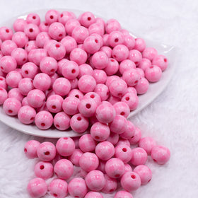 12mm Pink Plaid Print Chunky Acrylic Bubblegum Beads - 20 Count