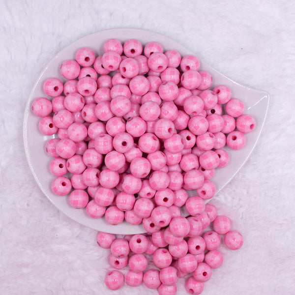 Top view of a pile of 12mm Pink Plaid Print Chunky Acrylic Bubblegum Beads - 20 Count