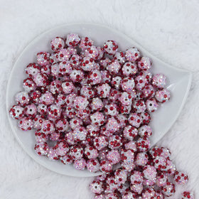 12mm Red & Pink Confetti Rhinestone AB Bubblegum Beads [10 & 20 Count]