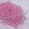 front view of a pile of 12mm Pink Transparent Cube Faceted Bubblegum Beads
