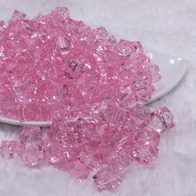 12mm Pink Transparent Cube Faceted Bubblegum Beads
