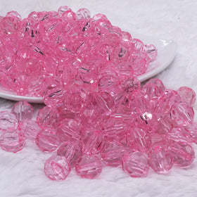 12mm Pink Transparent Faceted Shaped Bubblegum Beads