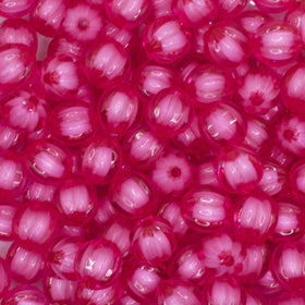 12mm Hot Pink Transparent Pumpkin Shaped Bubblegum Beads