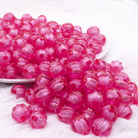 12mm Hot Pink Transparent Pumpkin Shaped Bubblegum Beads