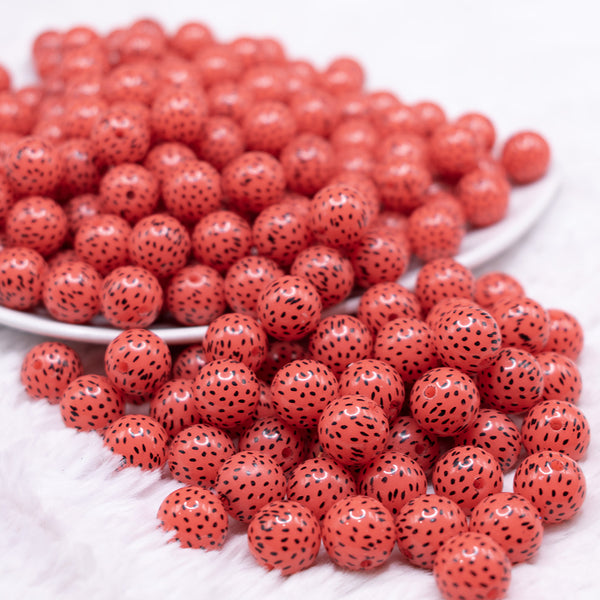 front view of a pile of 12mm Pink Watermelon Seeds Bubblegum Beads