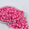 Front view of a pile of 12mm Pink with White Heart Chunky Acrylic Bubblegum Beads [20 Count]