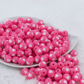 12mm Cotton Candy Pink with White Heart Chunky Acrylic Bubblegum Beads