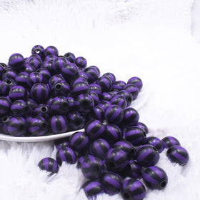 12mm Purple with Black Stripe Beach Ball Bubblegum Beads - 20 count