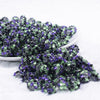 front view of a pile of 12mm Purple, Green & Black Confetti Rhinestone AB Bubblegum Beads