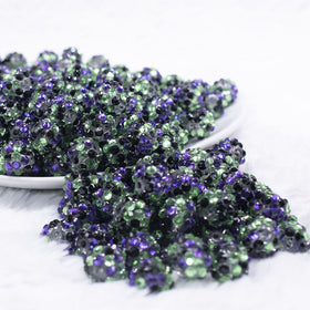 12mm Purple, Green & Black Confetti Rhinestone AB Bubblegum Beads - Choose Count