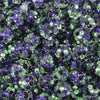 close up view of a pile of 12mm Purple, Green & Black Confetti Rhinestone AB Bubblegum Beads
