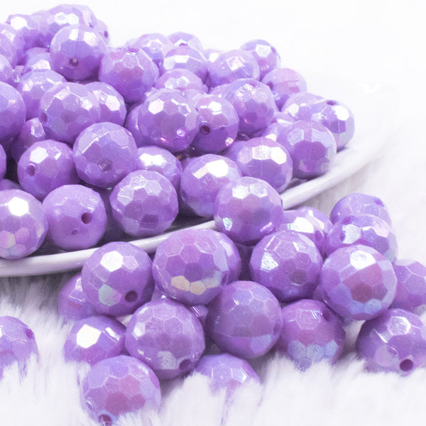 front view of a pile of 12mm Purple Disco AB Solid Acrylic Bubblegum Beads
