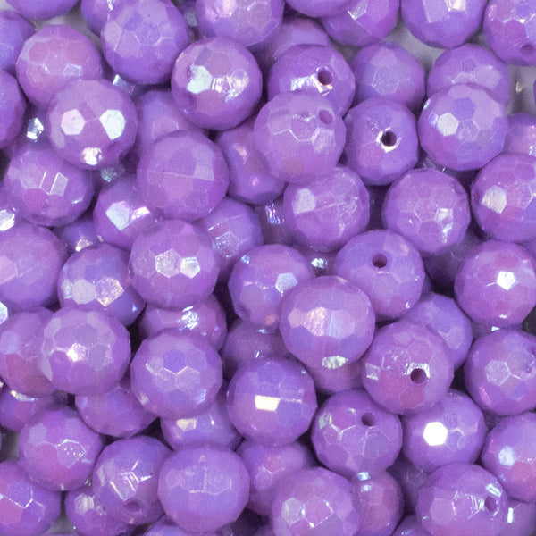 close up view of a pile of 12mm Purple Disco AB Solid Acrylic Bubblegum Beads