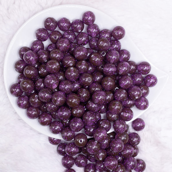top view of a pile of 12mm Purple Shimmer Glitter Sparkle Bubblegum Beads - 20 Count