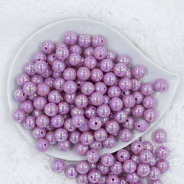 Top view of a pile of 12mm Purple AB Solid Acrylic Bubblegum Beads [20 Count]