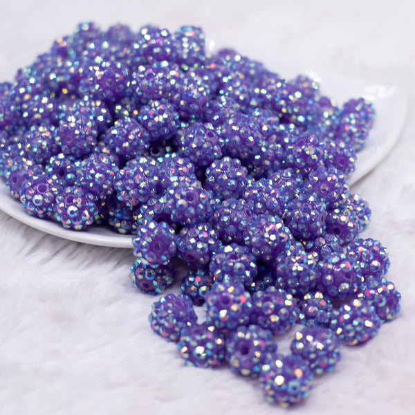front view of a pile of 12mm Purple Rhinestone AB Bubblegum Beads - 10 & 20 Count