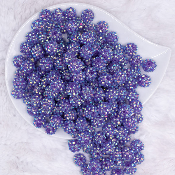 top view of a pile of 12mm Purple Rhinestone AB Bubblegum Beads - 10 & 20 Count