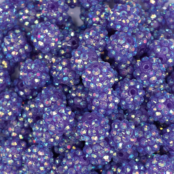 close up view of a pile of 12mm Purple Rhinestone AB Bubblegum Beads - 10 & 20 Count