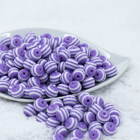 12mm Iris Purple with White Stripes Resin Chunky Bubblegum Beads