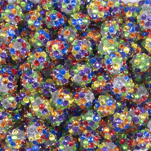 Close up view of a pile of 12mm Rainbow Confetti Rhinestone AB Bubblegum Beads - Choose Count