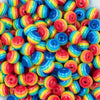 Close up view of a pile of 12mm Thick Rainbow Stripes Resin Chunky Bubblegum Beads