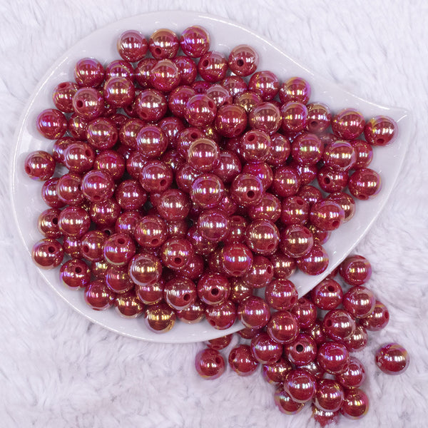 top view of a pile of 12mm Raspberry Red AB Solid Acrylic Bubblegum Beads