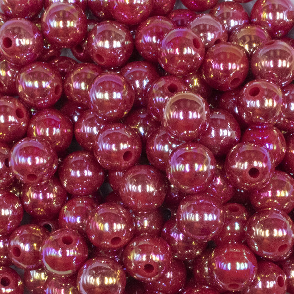 close up view of a pile of 12mm Raspberry Red AB Solid Acrylic Bubblegum Beads