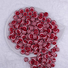 12mm Red with White Stripes Resin Chunky Bubblegum Beads
