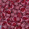 close up view of a pile of 12mm Red with White Stripes Resin Chunky Bubblegum Beads