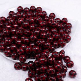 12mm Red & Black Plaid Print Chunky Acrylic Bubblegum Beads - 20 Count