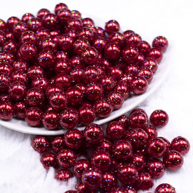 12mm Red with Glitter Faux Pearl Acrylic Bubblegum Beads - 20 Count