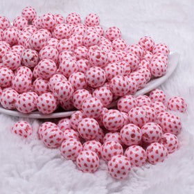 12mm Red Hearts on Pink Chunky Acrylic Bubblegum Beads - 20 Count