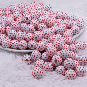 12mm Red Confetti Hearts on White Chunky Acrylic Bubblegum Beads - 20 Count