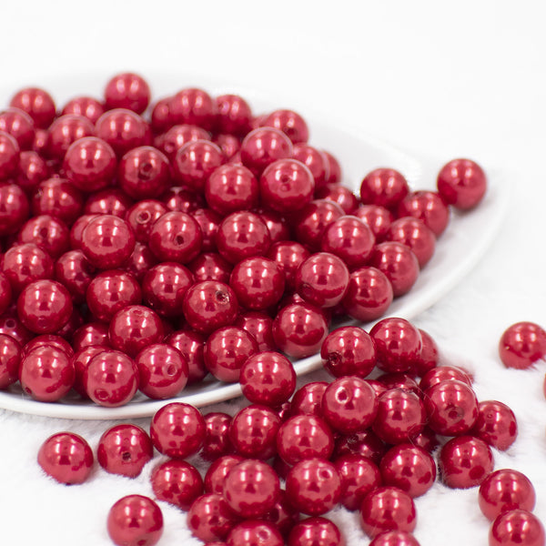 front view of a pile of 12mm Red Pearl Acrylic Bubblegum Beads [20 Count]