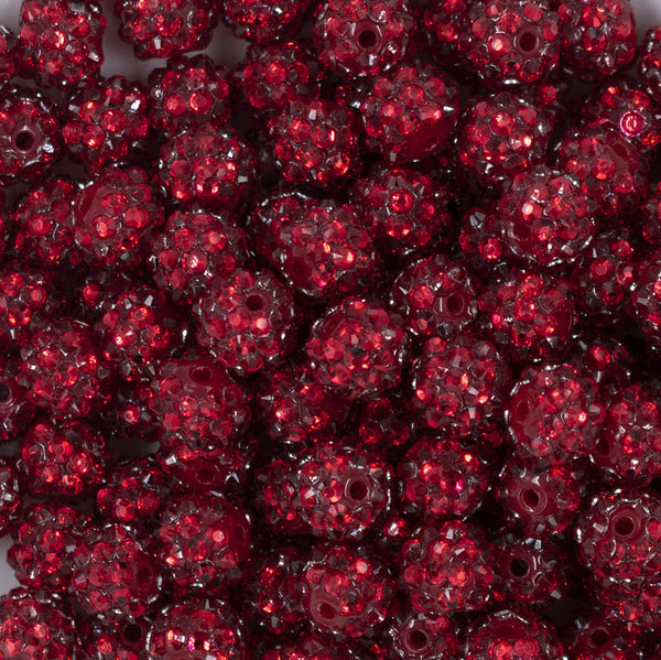 Close up view of a pile of 12mm Red Rhinestone Bubblegum Beads [10 & 20 Count]