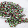 Front view of a pile of 12mm Red, Green & Silver Confetti Rhinestone AB Bubblegum Beads - Choose Count