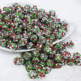 12mm Red, Green & Silver Confetti Rhinestone AB Bubblegum Beads - Choose Count