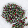 Top view of a pile of 12mm Red, Green & Silver Confetti Rhinestone AB Bubblegum Beads - Choose Count