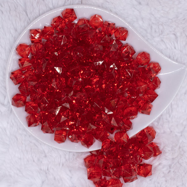 top view of a pile of 12mm Red Transparent Cube Faceted Bubblegum Beads