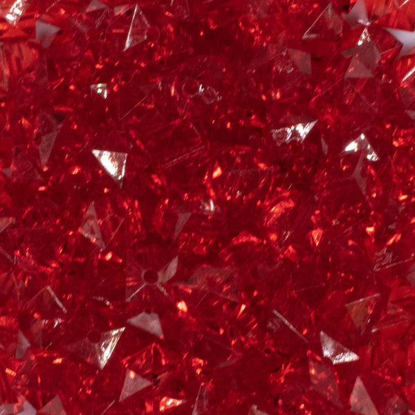 close up view of a pile of 12mm Red Transparent Cube Faceted Bubblegum Beads