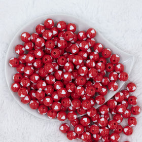 12mm Red with White Heart Chunky Acrylic Bubblegum Beads [20 Count]