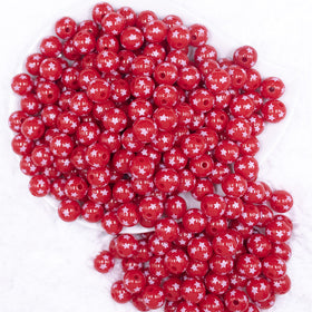 12mm Red with White Stars Acrylic Bubblegum Beads