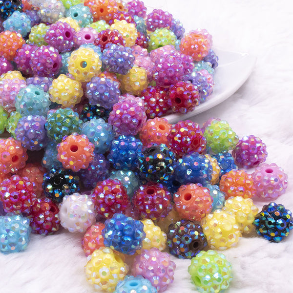 front view of a pile of 12mm Rhinestone AB Acrylic Bubblegum Bead Mix - Choose Count