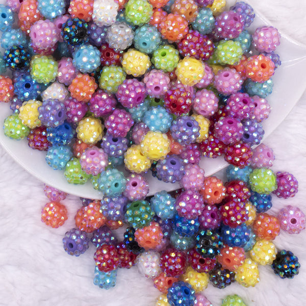 top view of a pile of 12mm Rhinestone AB Acrylic Bubblegum Bead Mix - Choose Count