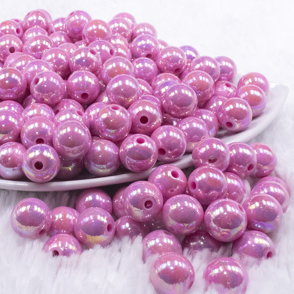 front view of a pile of 12mm Rose Pink AB Solid Acrylic Bubblegum Beads