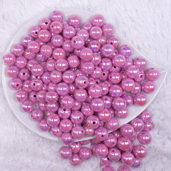 top view of a pile of 12mm Rose Pink AB Solid Acrylic Bubblegum Beads