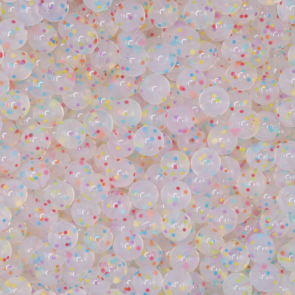 close up view of a pile of 12mm Confetti Print Round Silicone Bead